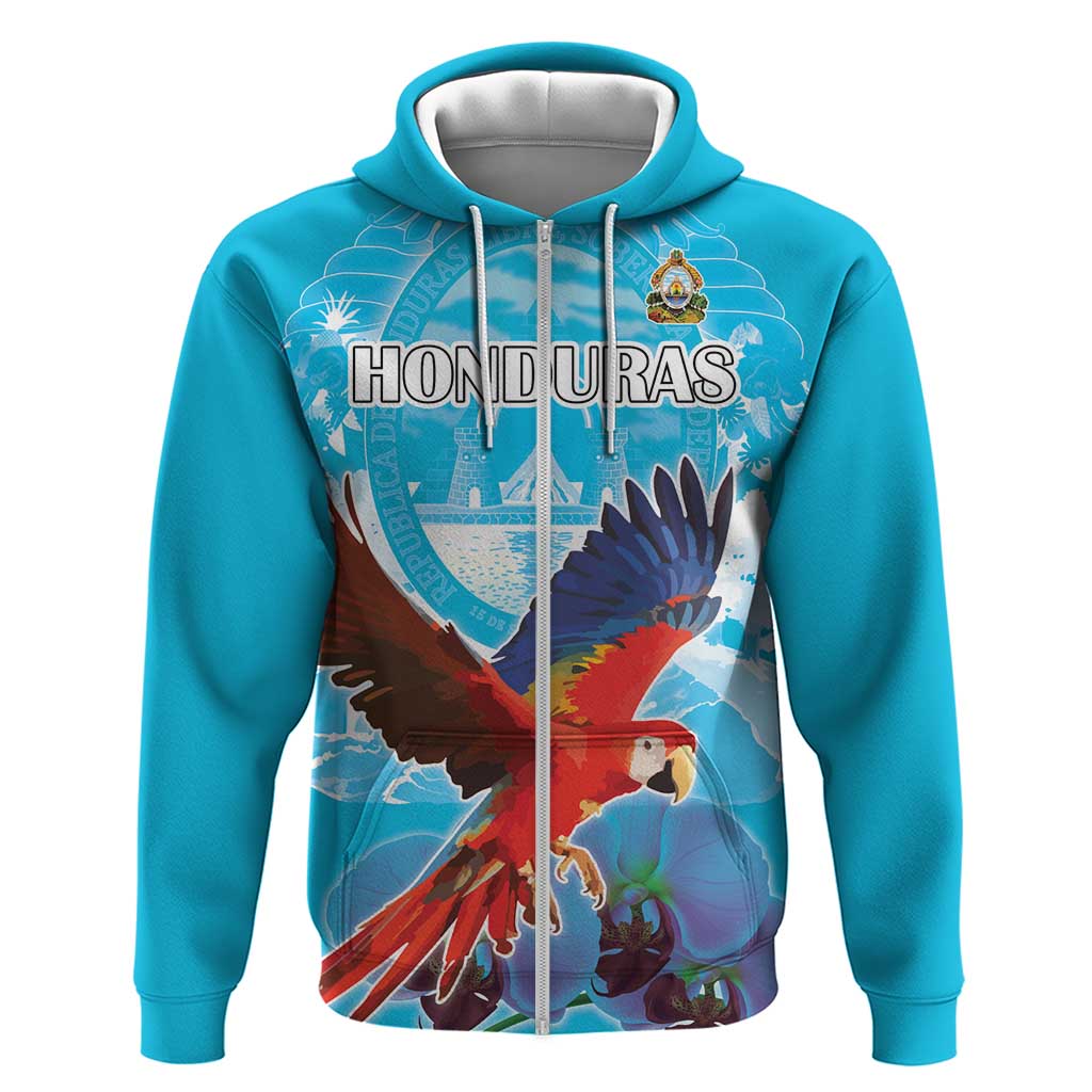 Custom Honduras Independence Day Hoodie Scarlet Macaw With Orchid Flower LT18
