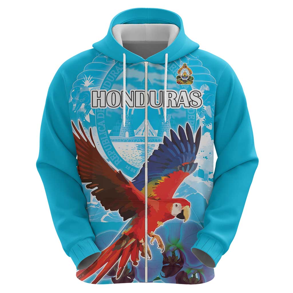Custom Honduras Independence Day Hoodie Scarlet Macaw With Orchid Flower LT18