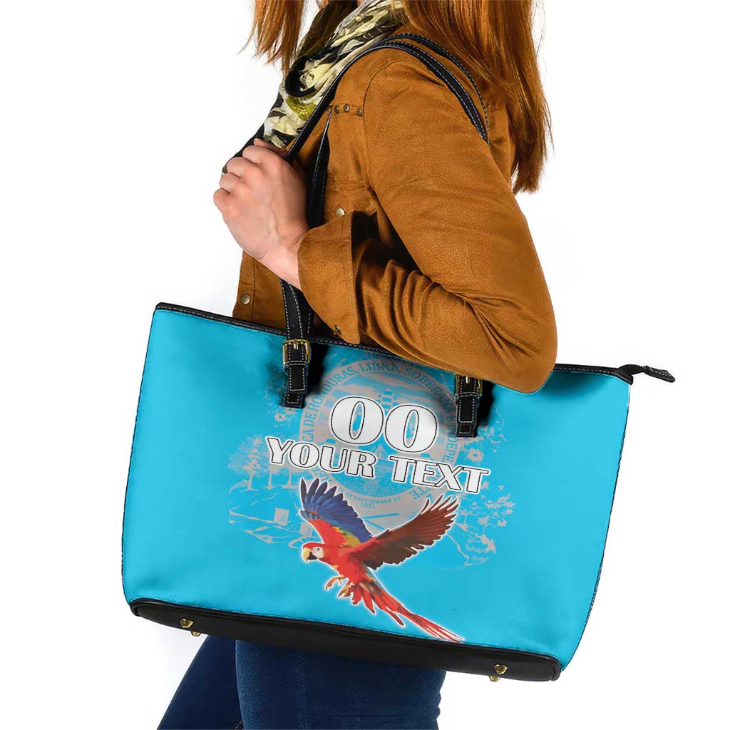 Custom Honduras Independence Day Leather Tote Bag Scarlet Macaw With Orchid Flower LT18