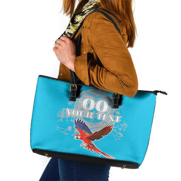 Custom Honduras Independence Day Leather Tote Bag Scarlet Macaw With Orchid Flower LT18
