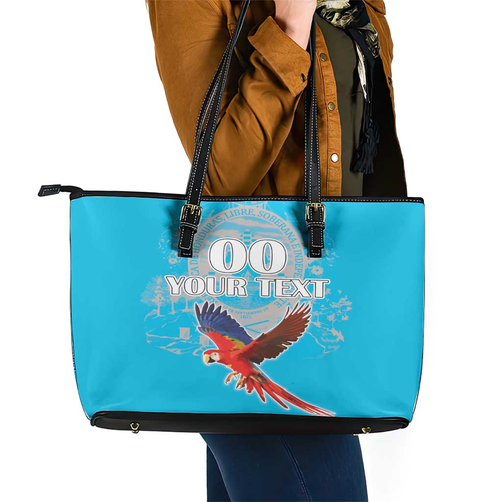 Custom Honduras Independence Day Leather Tote Bag Scarlet Macaw With Orchid Flower LT18