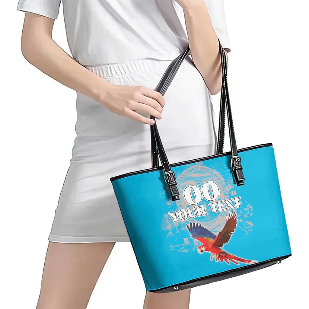 Custom Honduras Independence Day Leather Tote Bag Scarlet Macaw With Orchid Flower LT18