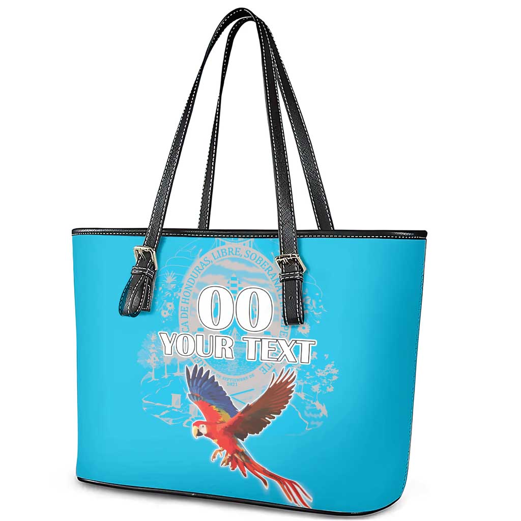 Custom Honduras Independence Day Leather Tote Bag Scarlet Macaw With Orchid Flower LT18