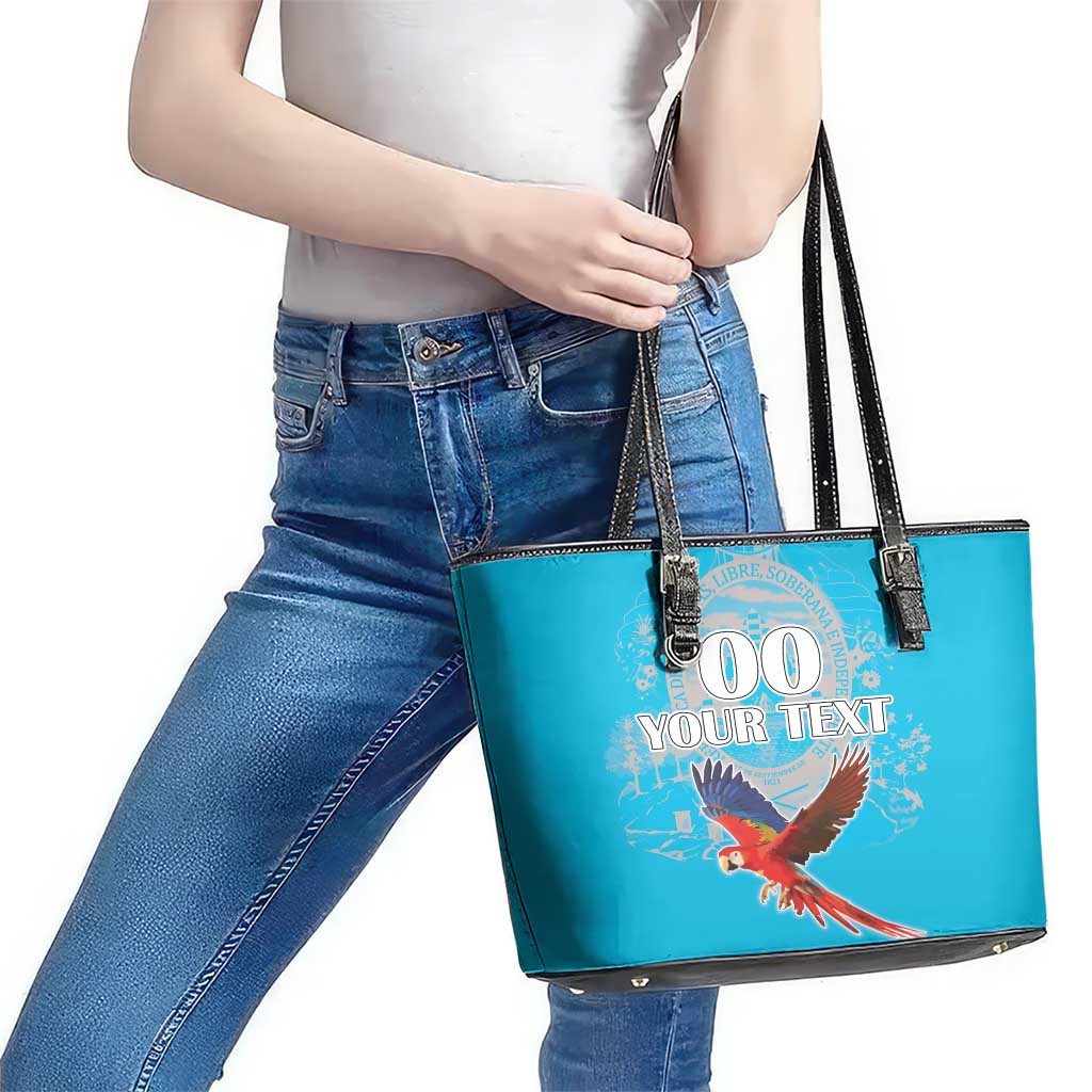 Custom Honduras Independence Day Leather Tote Bag Scarlet Macaw With Orchid Flower LT18
