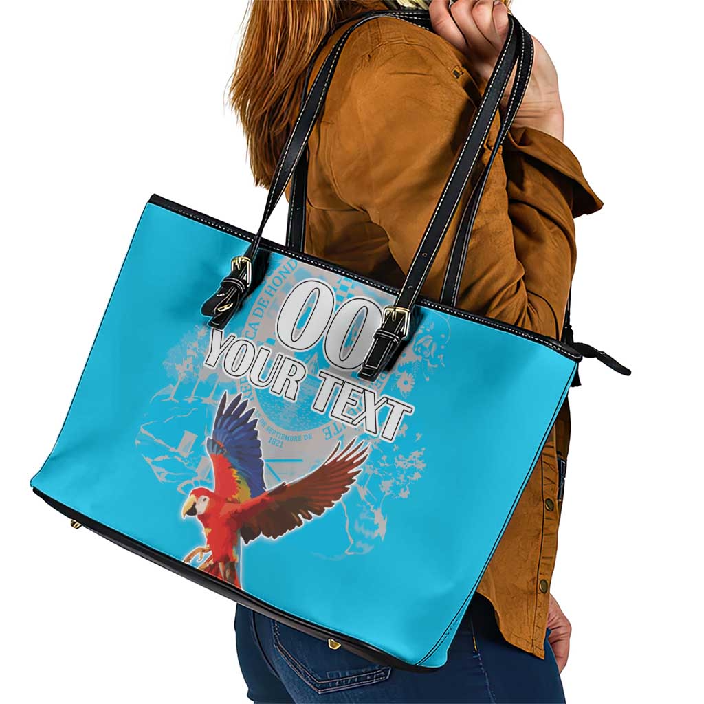 Custom Honduras Independence Day Leather Tote Bag Scarlet Macaw With Orchid Flower LT18