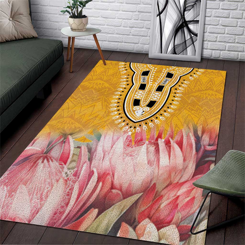 Africa Dashiki Area Rug King Protea Floral Motif Patterns LT18