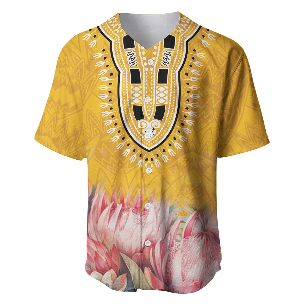 Africa Dashiki Baseball Jersey King Protea Floral Motif Patterns LT18