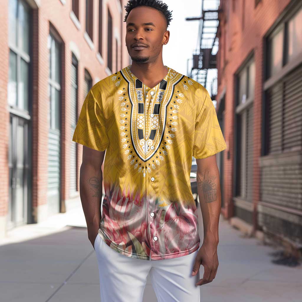 Africa Dashiki Baseball Jersey King Protea Floral Motif Patterns LT18