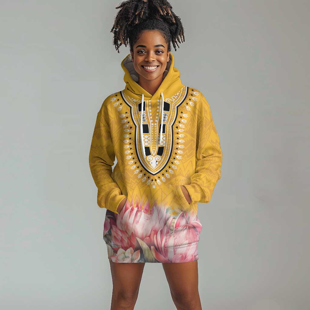 Africa Dashiki Hoodie Dress King Protea Floral Motif Patterns LT18