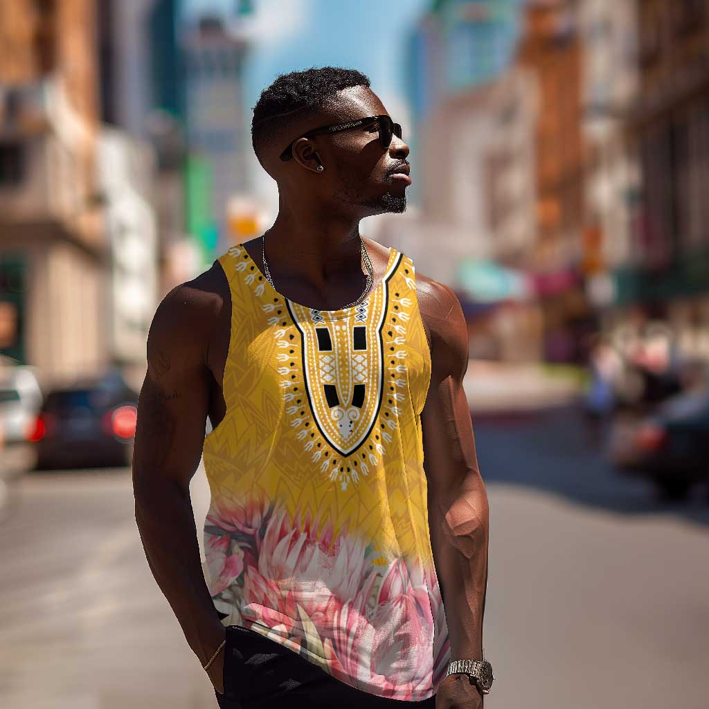 Africa Dashiki Men Tank Top King Protea Floral Motif Patterns LT18