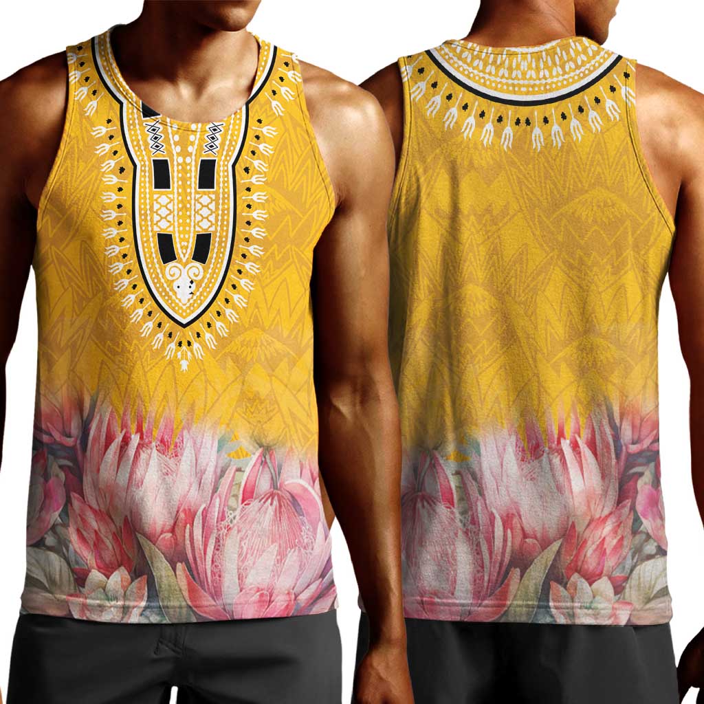 Africa Dashiki Men Tank Top King Protea Floral Motif Patterns LT18
