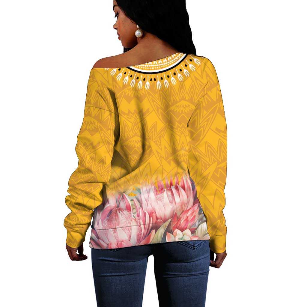 Africa Dashiki Off Shoulder Sweater King Protea Floral Motif Patterns LT18