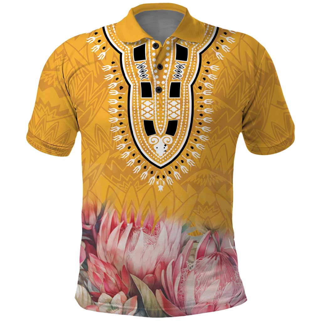 Africa Dashiki Polo Shirt King Protea Floral Motif Patterns LT18
