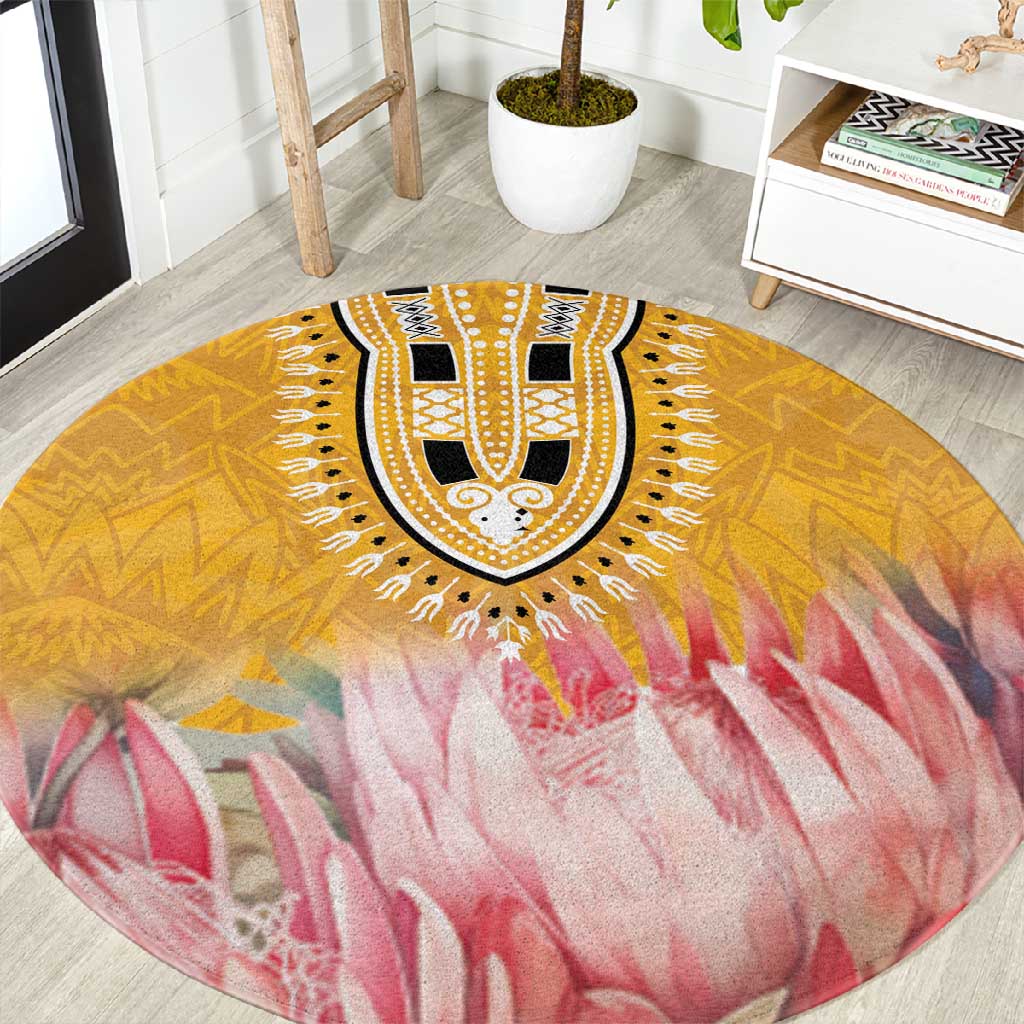 Africa Dashiki Round Carpet King Protea Floral Motif Patterns LT18
