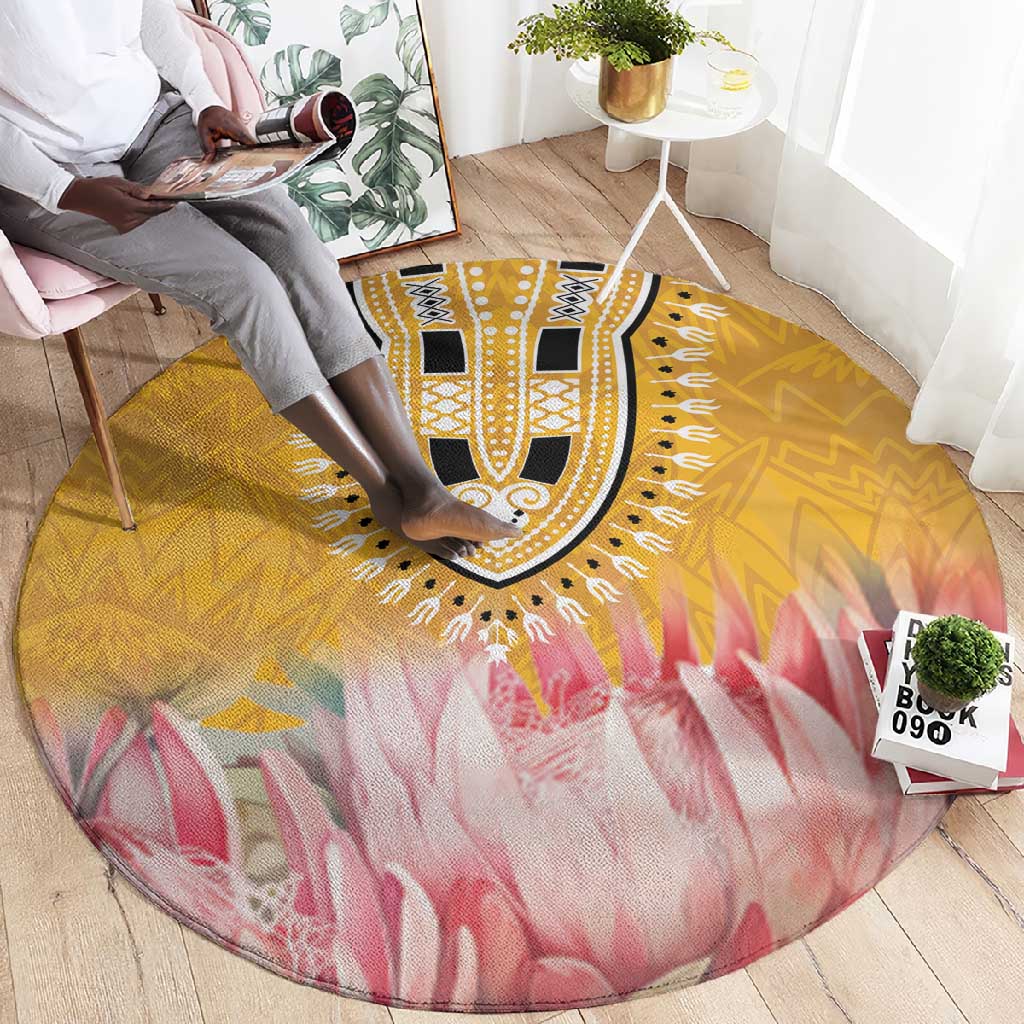 Africa Dashiki Round Carpet King Protea Floral Motif Patterns LT18