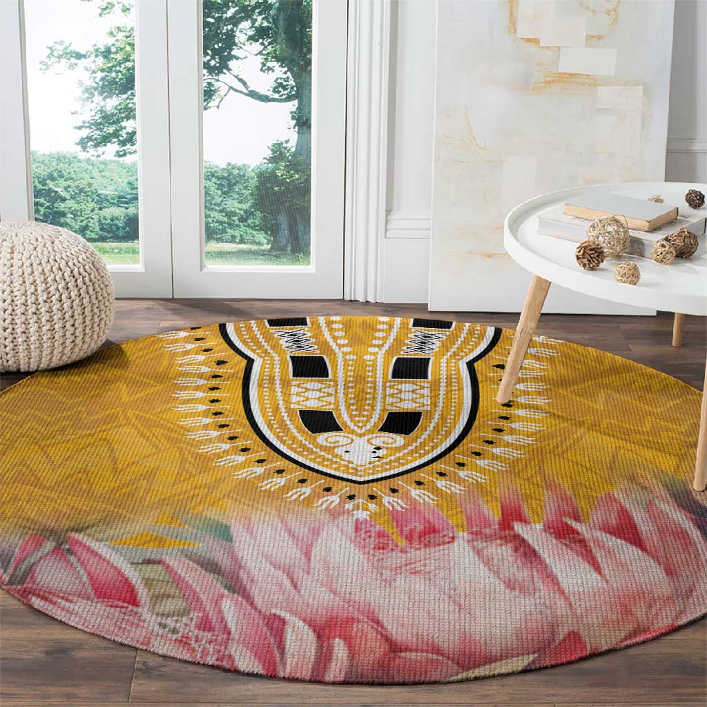 Africa Dashiki Round Carpet King Protea Floral Motif Patterns LT18