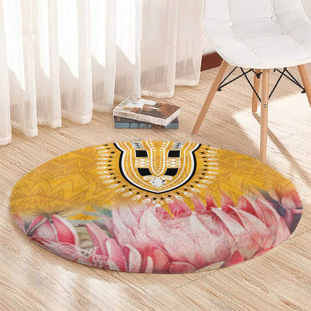 Africa Dashiki Round Carpet King Protea Floral Motif Patterns LT18