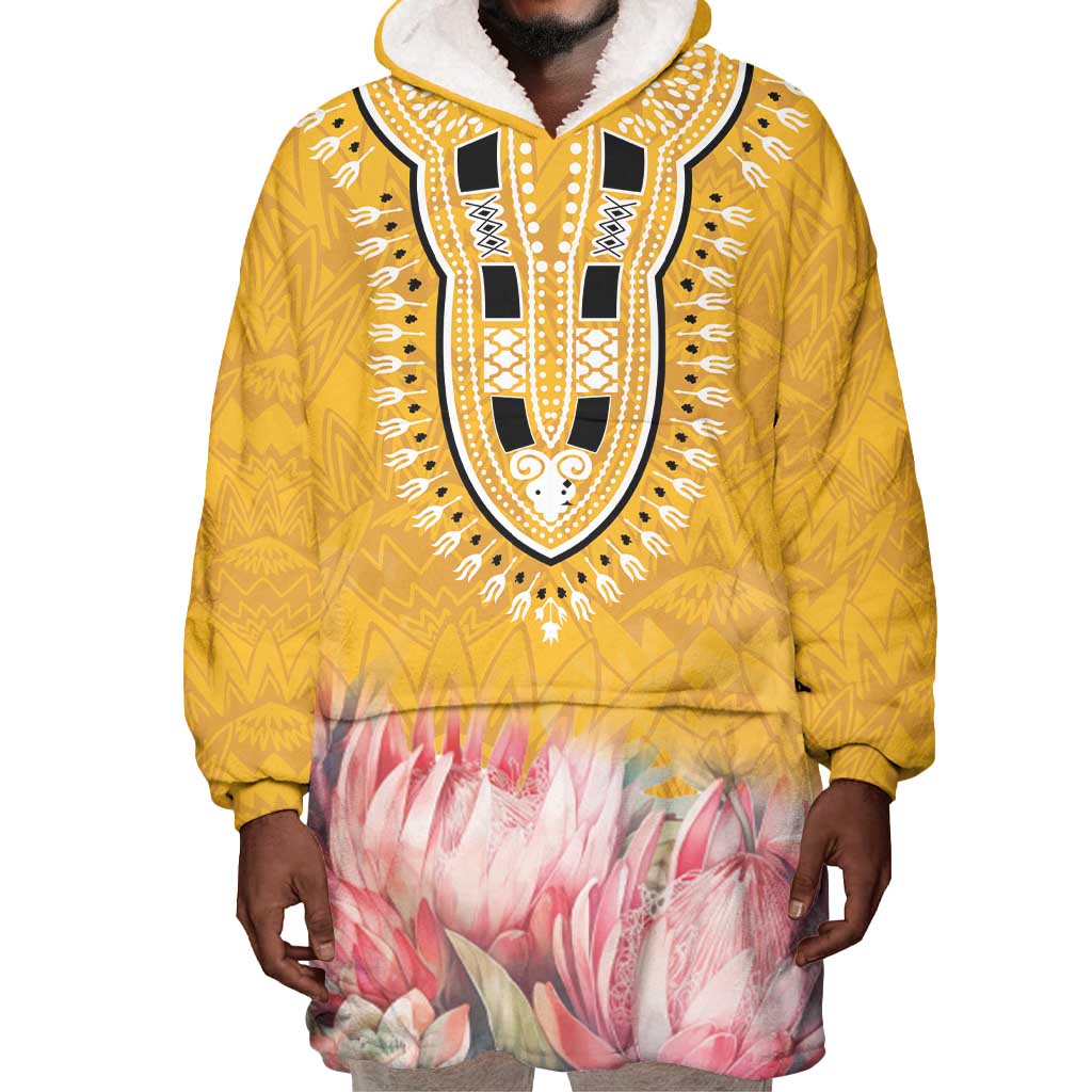 Africa Dashiki Wearable Blanket Hoodie King Protea Floral Motif Patterns LT18