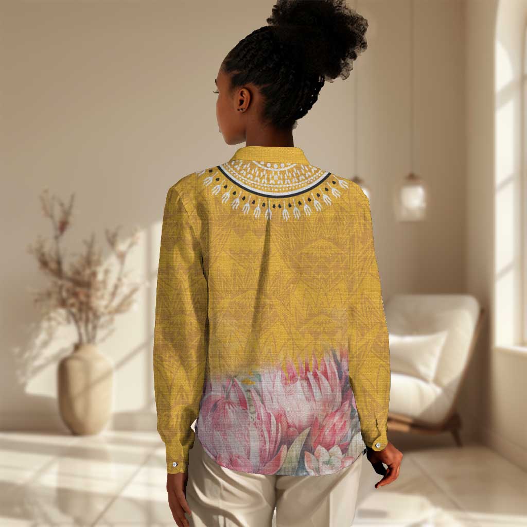Africa Dashiki Women Casual Shirt King Protea Floral Motif Patterns LT18