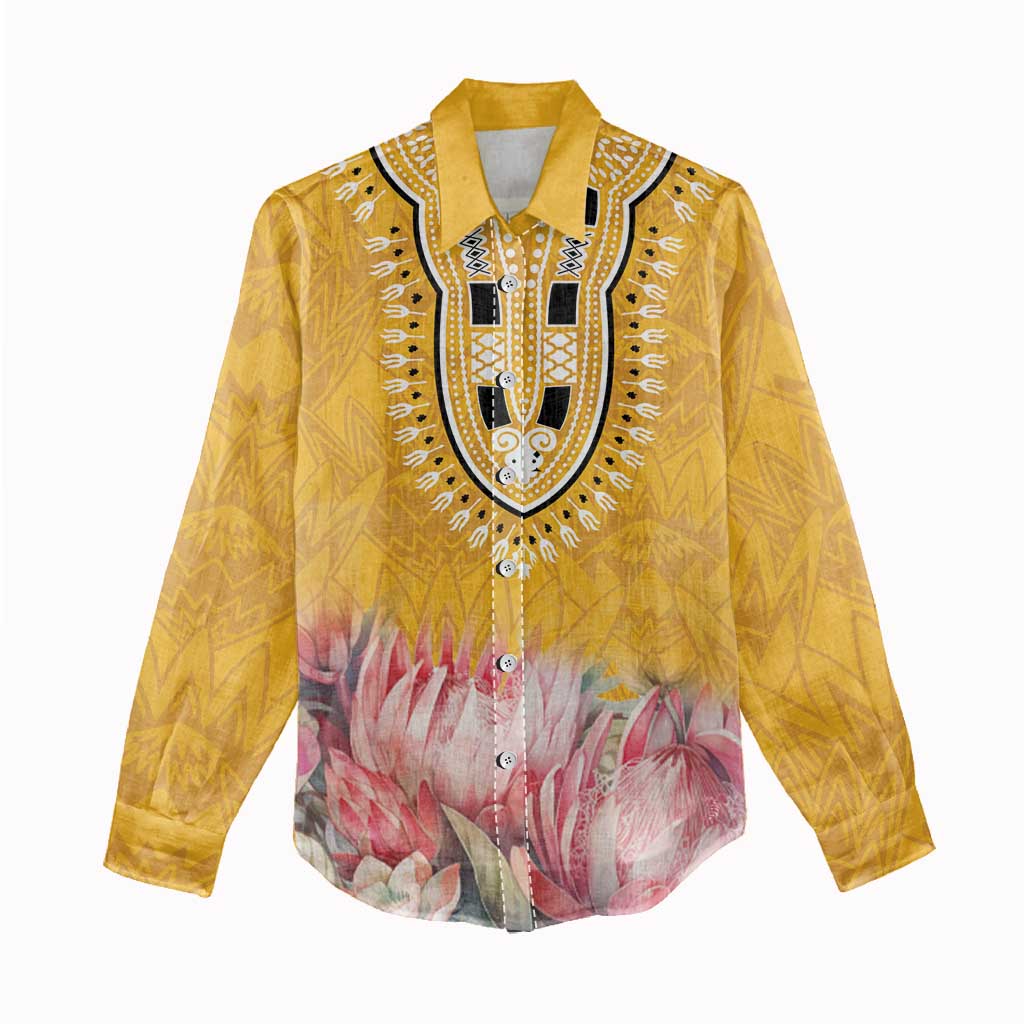 Africa Dashiki Women Casual Shirt King Protea Floral Motif Patterns LT18