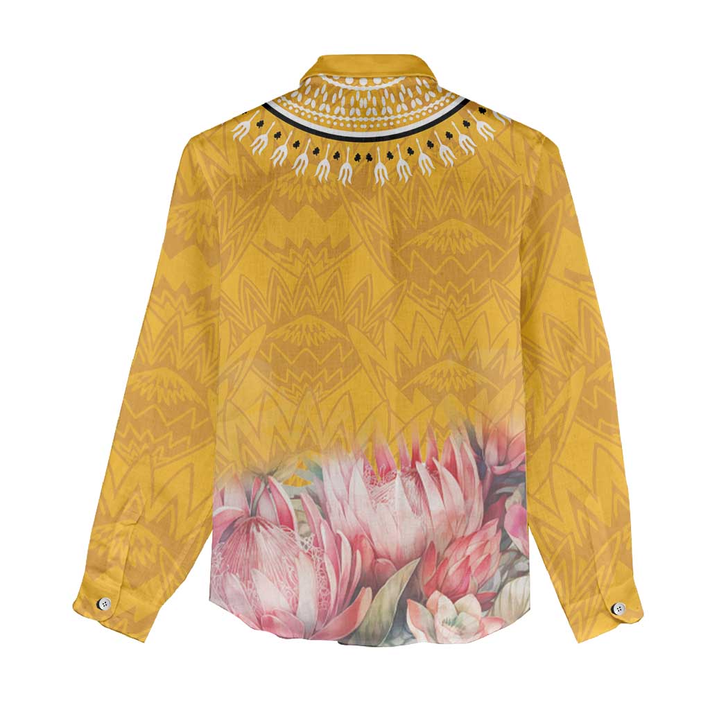 Africa Dashiki Women Casual Shirt King Protea Floral Motif Patterns LT18