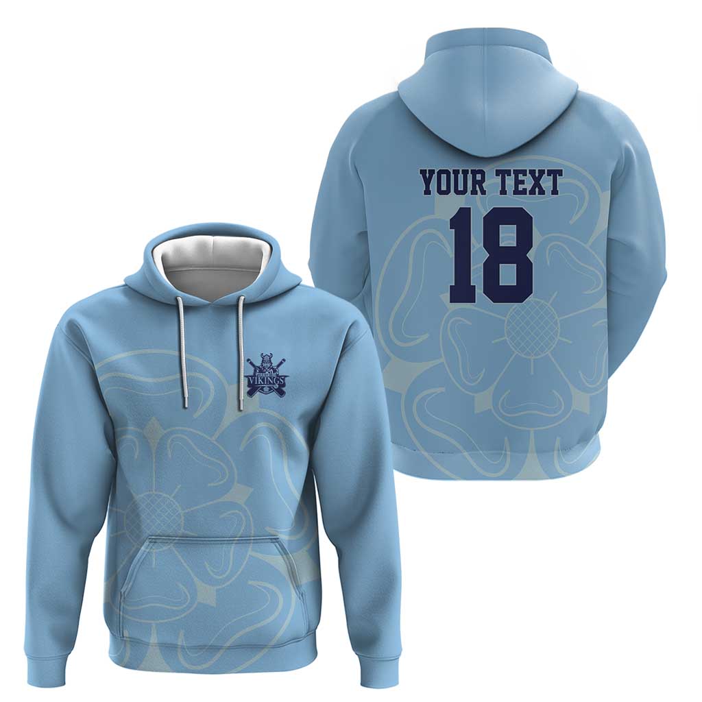 Custom Yorkshire Viking Spirit Hoodie White Rose of York Blue Version LT18