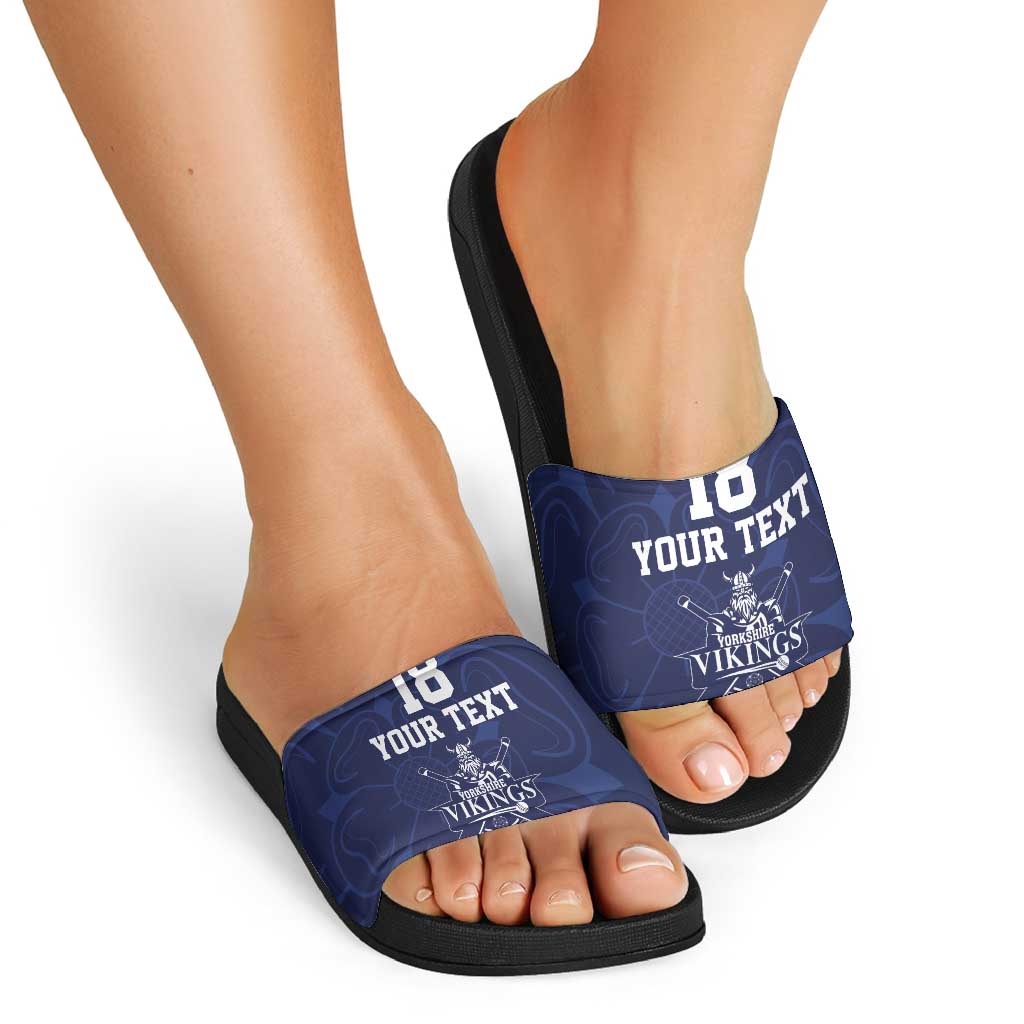 Custom Yorkshire Viking Spirit Slide Sandals White Rose of York Navy Version LT18