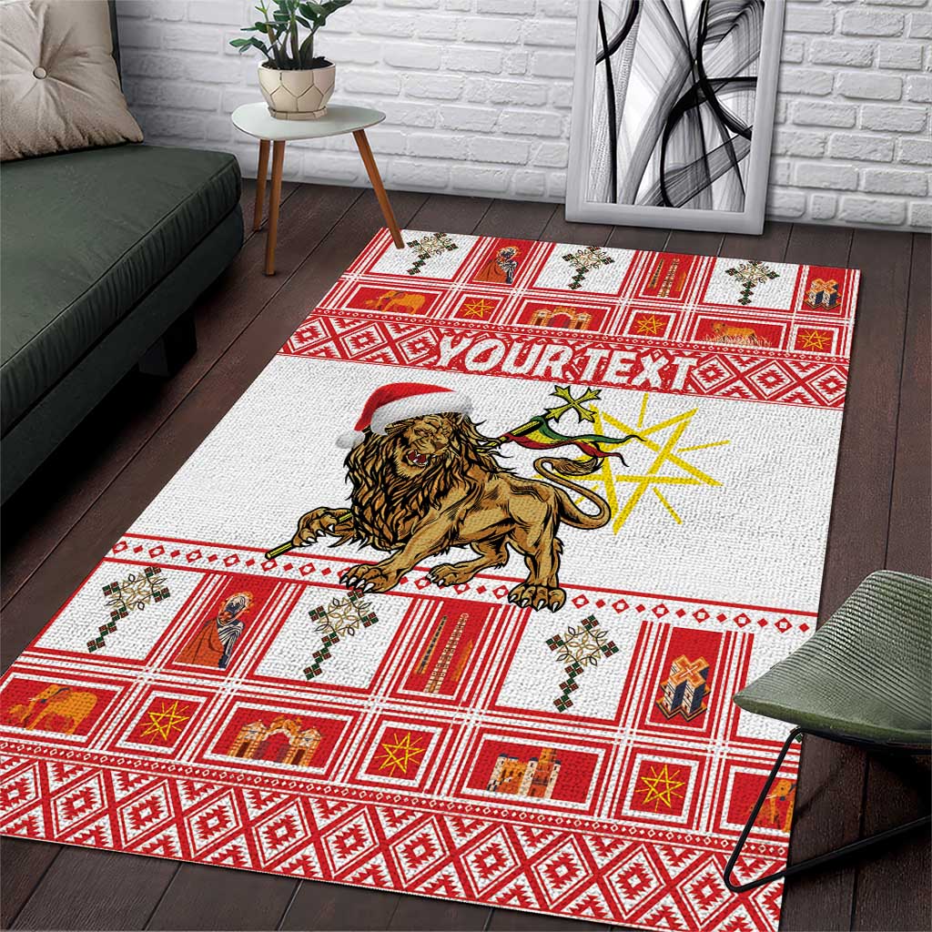 Personalized Ethiopia Melikam Gena Area Rug Merry Christmas Lion of Judah LT18
