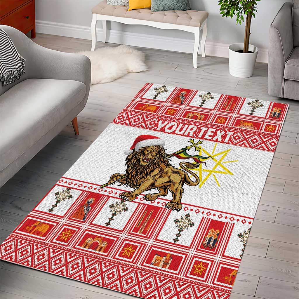 Personalized Ethiopia Melikam Gena Area Rug Merry Christmas Lion of Judah LT18