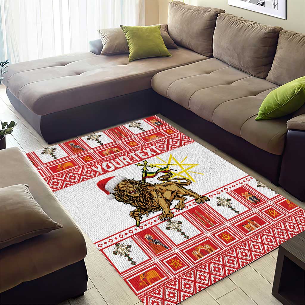 Personalized Ethiopia Melikam Gena Area Rug Merry Christmas Lion of Judah LT18