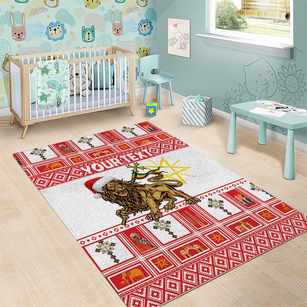 Personalized Ethiopia Melikam Gena Area Rug Merry Christmas Lion of Judah LT18