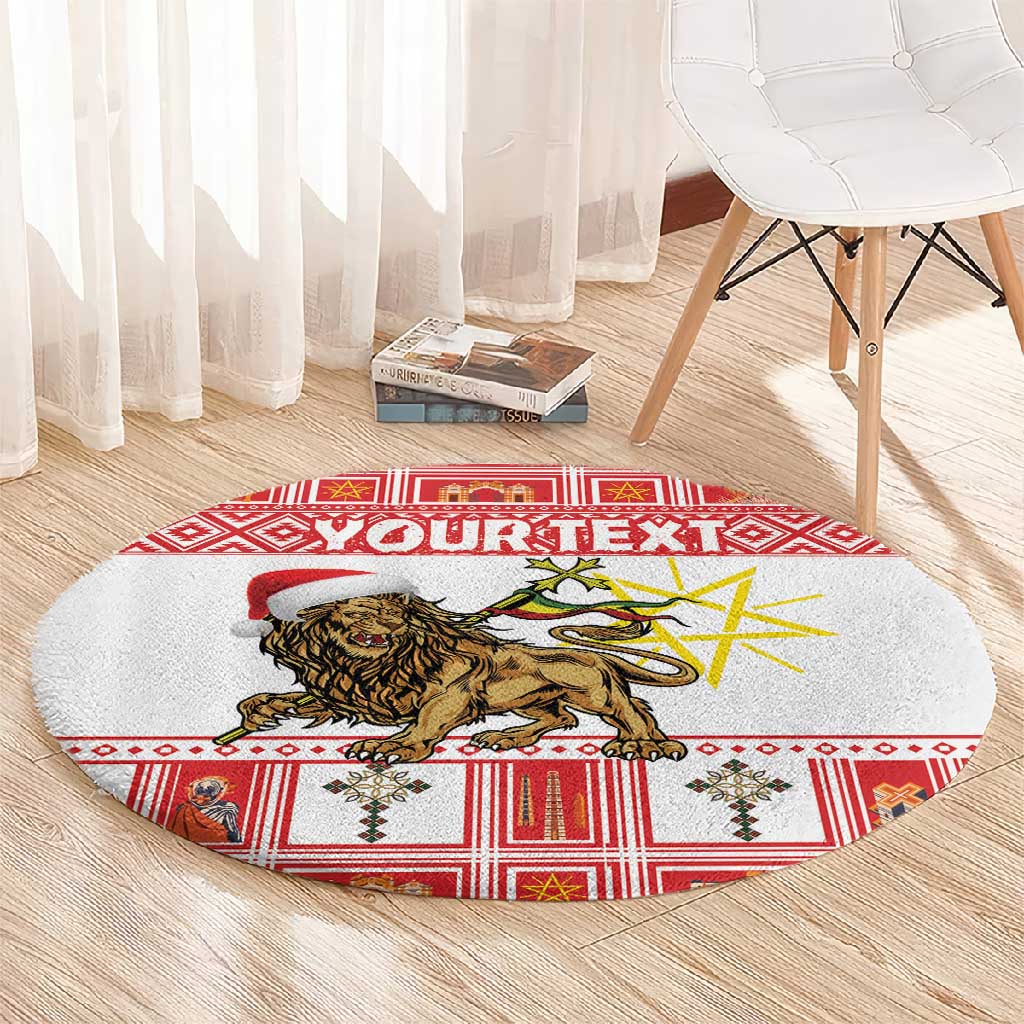 Personalized Ethiopia Melikam Gena Round Carpet Merry Christmas Lion of Judah LT18