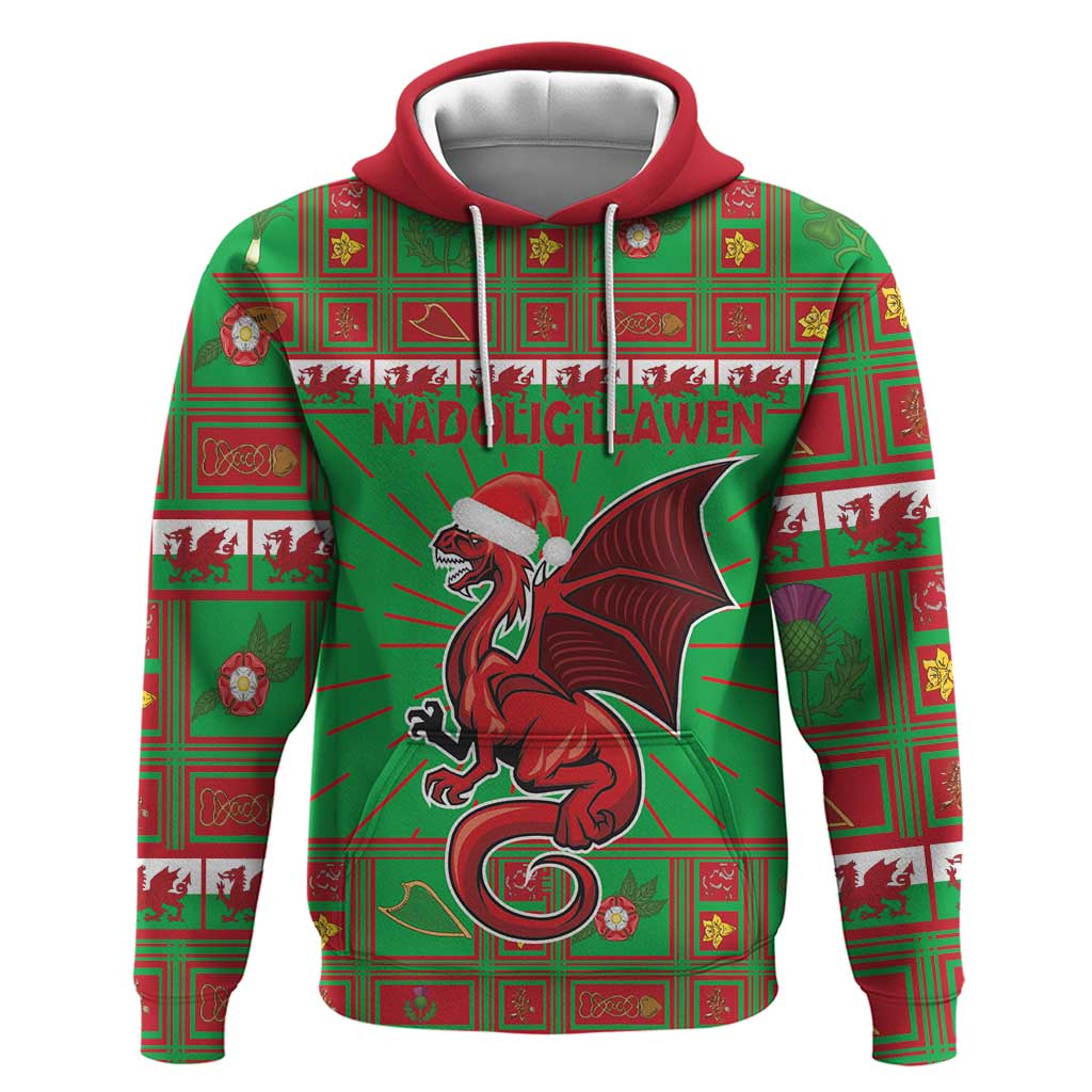 Personalized Wales Nadolig Llawen Hoodie Welsh Dragon Mascot - Merry Xmas LT18