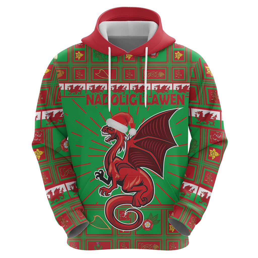 Personalized Wales Nadolig Llawen Hoodie Welsh Dragon Mascot - Merry Xmas LT18