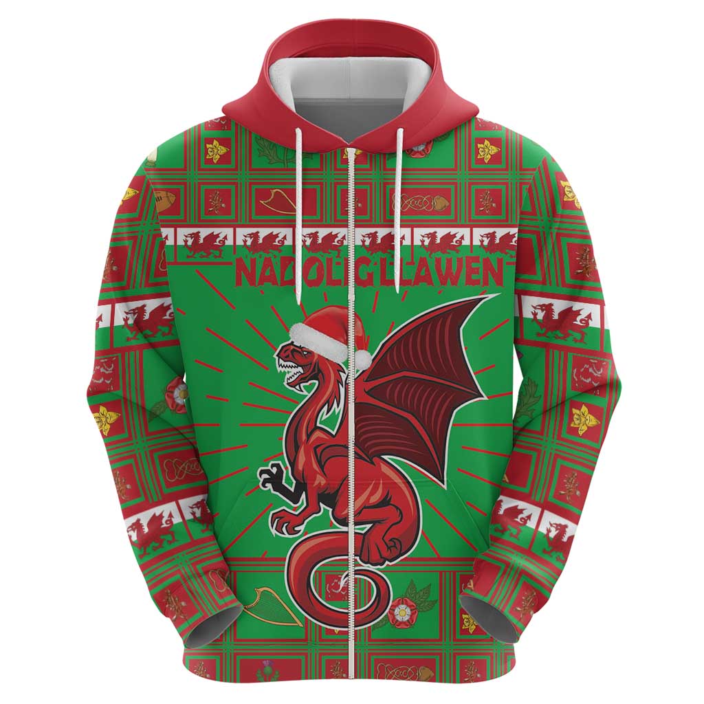 Personalized Wales Nadolig Llawen Hoodie Welsh Dragon Mascot - Merry Xmas LT18