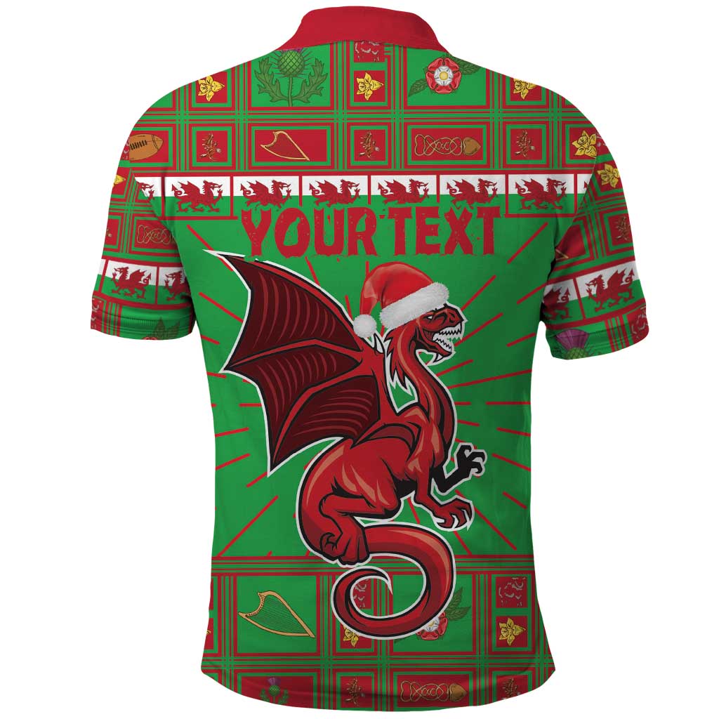 Personalized Wales Nadolig Llawen Polo Shirt Welsh Dragon Mascot - Merry Xmas LT18