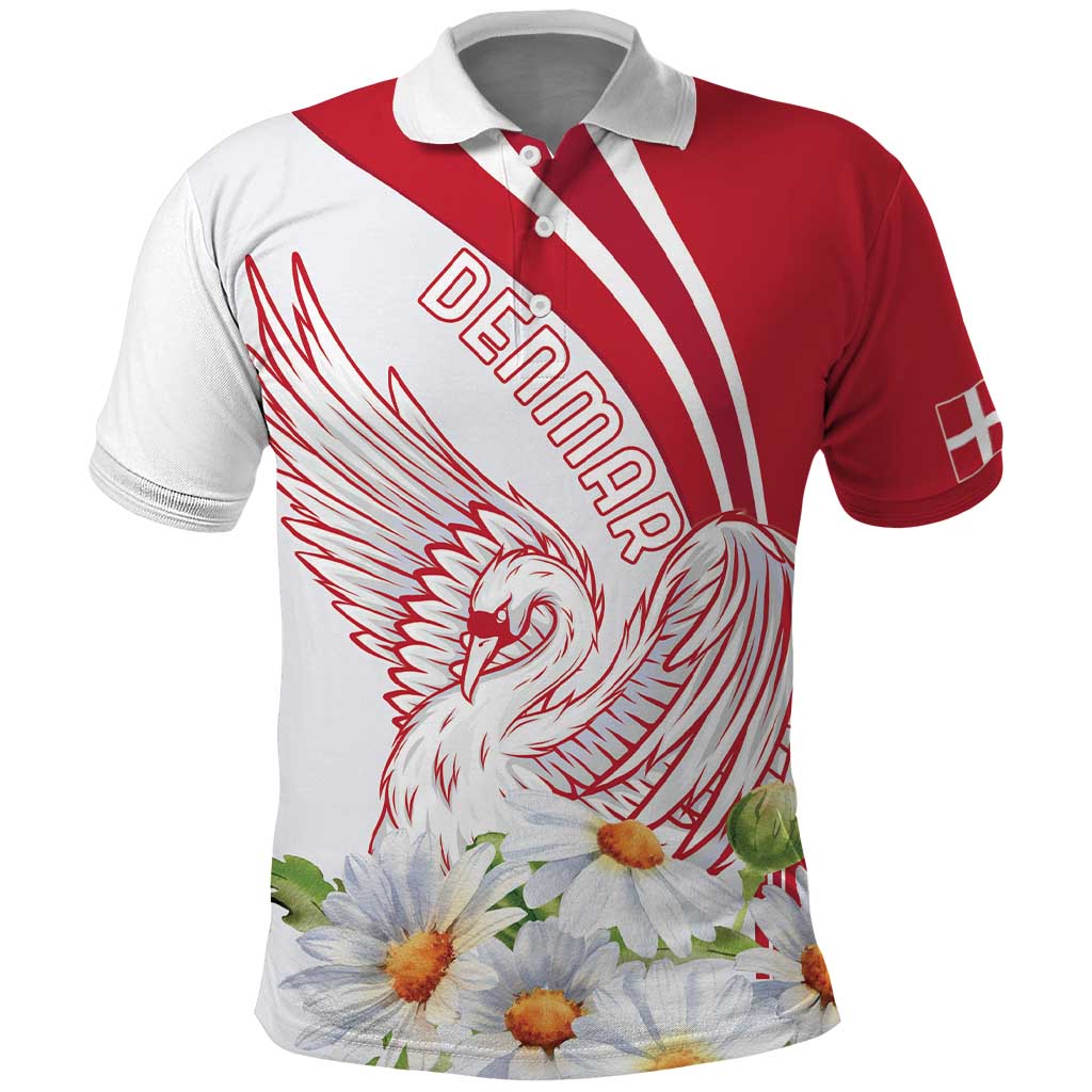 Personalized Denmark Polo Shirt Mute Swan With Marguerite Daisy LT18