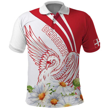 Personalized Denmark Polo Shirt Mute Swan With Marguerite Daisy LT18