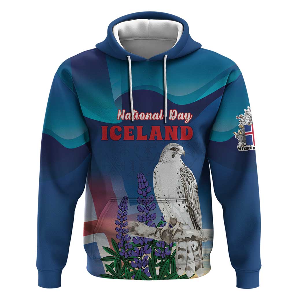 Personalized Iceland National Day Hoodie Gyrfalcon With Lupine Flower LT18