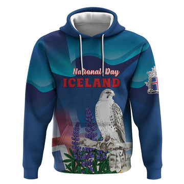 Personalized Iceland National Day Hoodie Gyrfalcon With Lupine Flower LT18