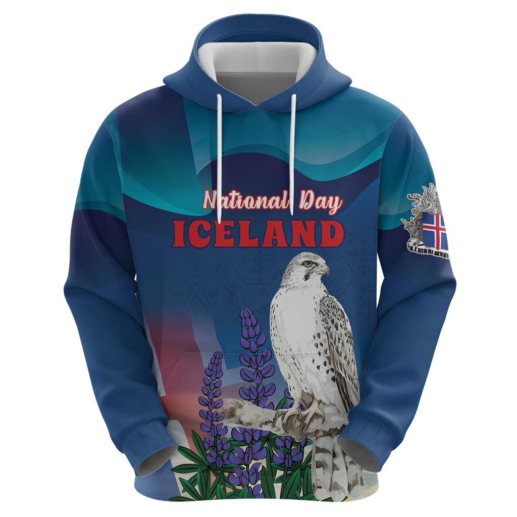 Personalized Iceland National Day Hoodie Gyrfalcon With Lupine Flower LT18