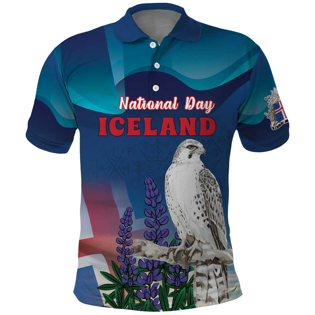 Personalized Iceland National Day Polo Shirt Gyrfalcon With Lupine Flower LT18