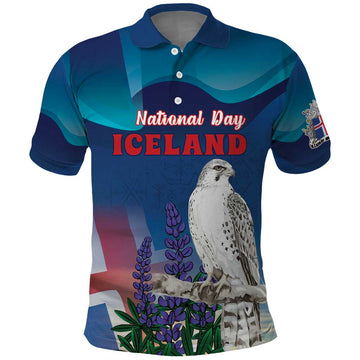 Personalized Iceland National Day Polo Shirt Gyrfalcon With Lupine Flower LT18