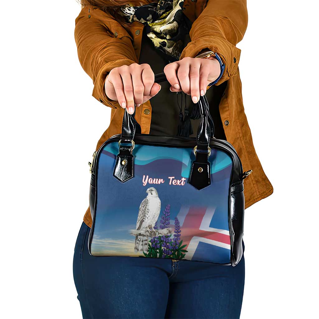 Personalized Iceland National Day Shoulder Handbag Gyrfalcon With Lupine Flower LT18