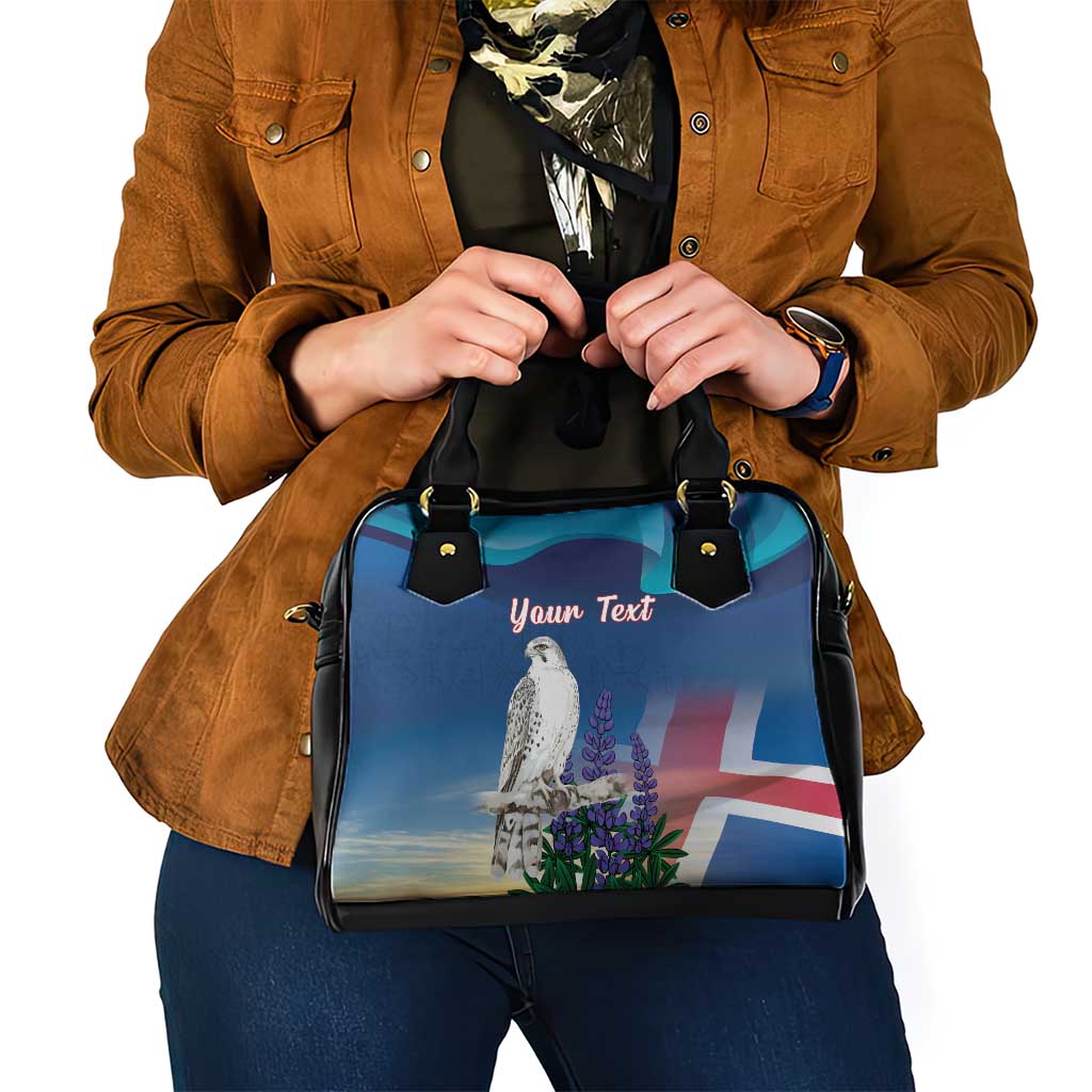 Personalized Iceland National Day Shoulder Handbag Gyrfalcon With Lupine Flower LT18