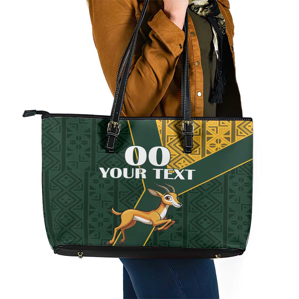 Custom South Africa Springbok Jumping Leather Tote Bag With Kente Patterns LT18