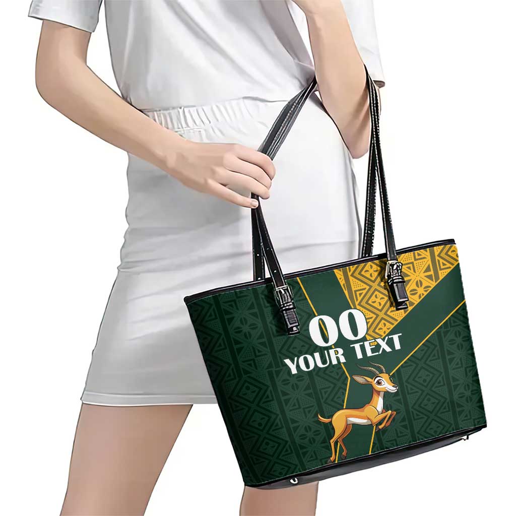 Custom South Africa Springbok Jumping Leather Tote Bag With Kente Patterns LT18