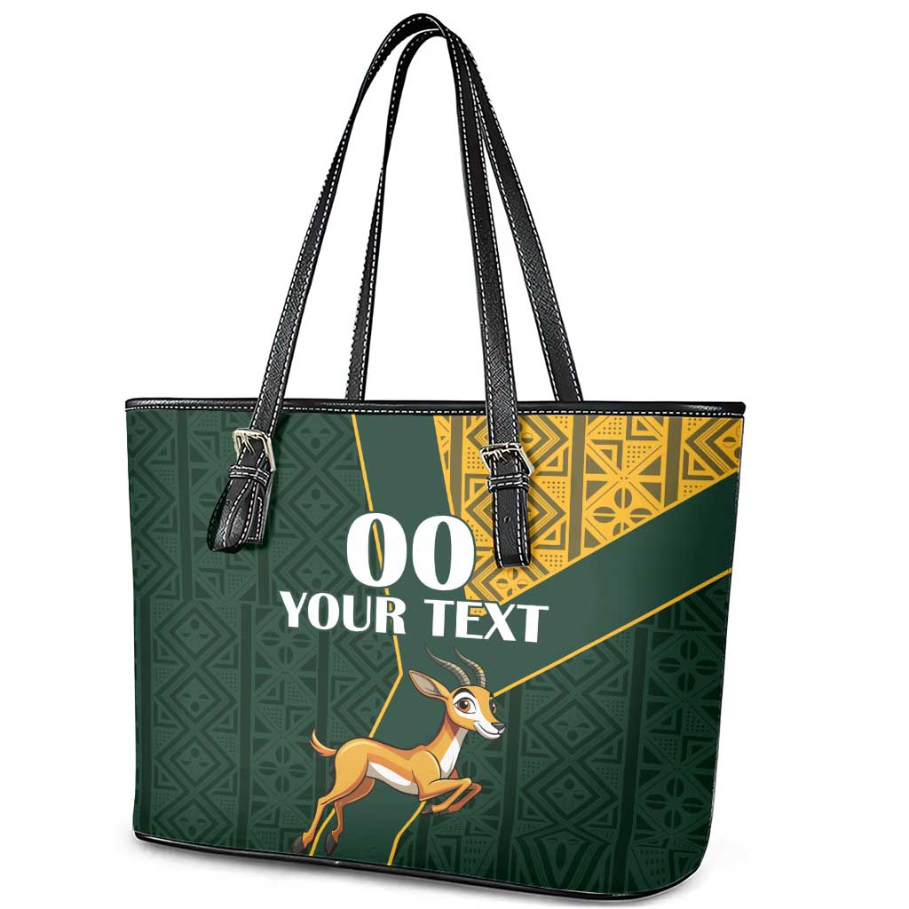 Custom South Africa Springbok Jumping Leather Tote Bag With Kente Patterns LT18