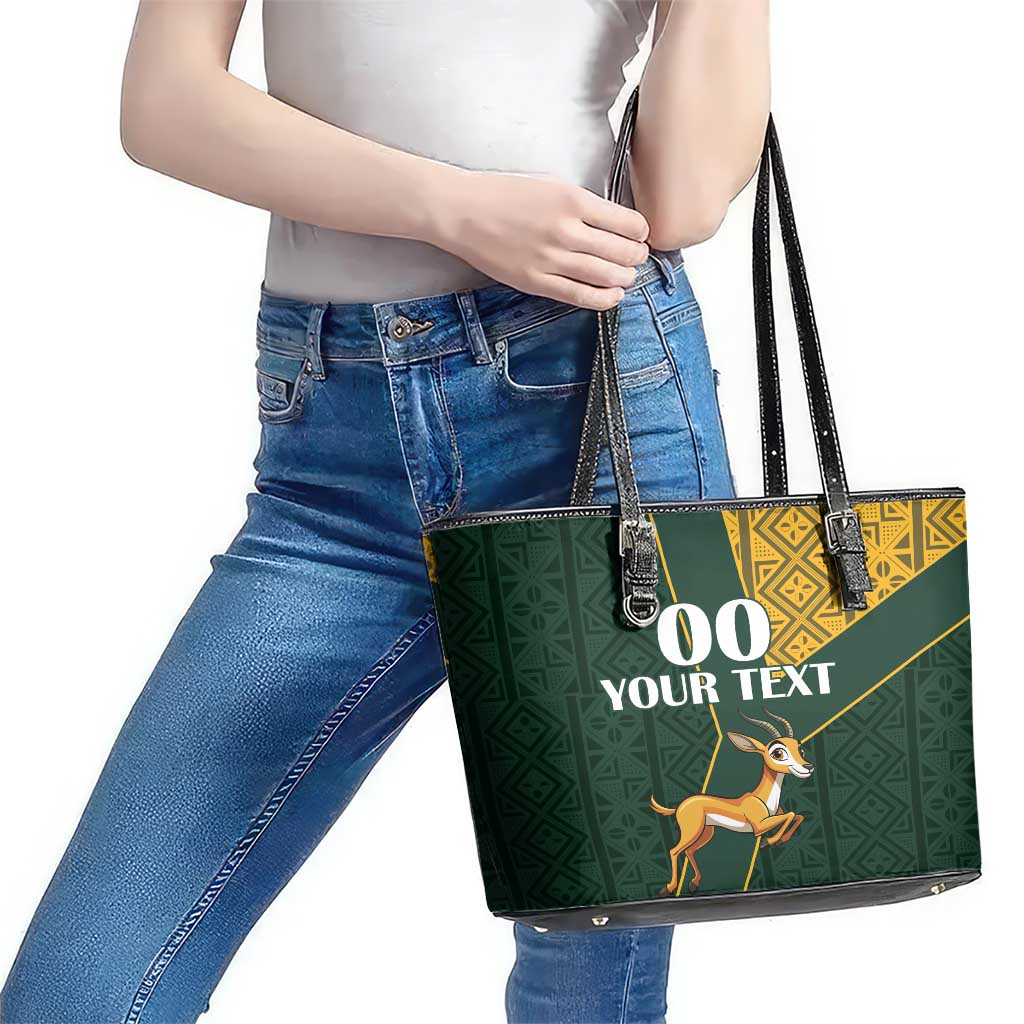Custom South Africa Springbok Jumping Leather Tote Bag With Kente Patterns LT18