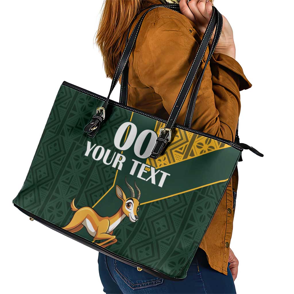 Custom South Africa Springbok Jumping Leather Tote Bag With Kente Patterns LT18